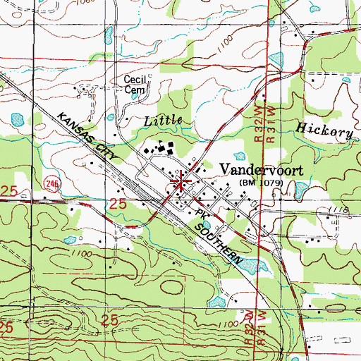 Topographic Map of Vandervoort, AR