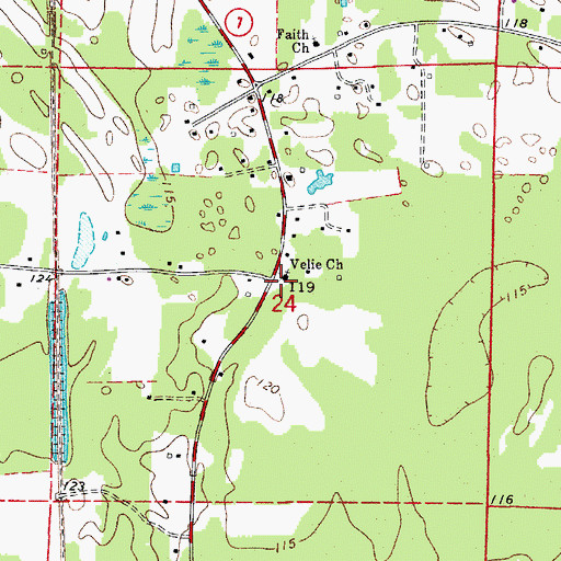 Topographic Map of Velie Church of God in Christ, AR