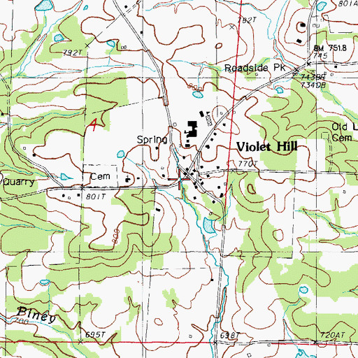 Topographic Map of Violet Hill, AR