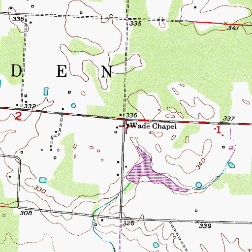 Topographic Map of Wades Chapel United Methodist Church, AR