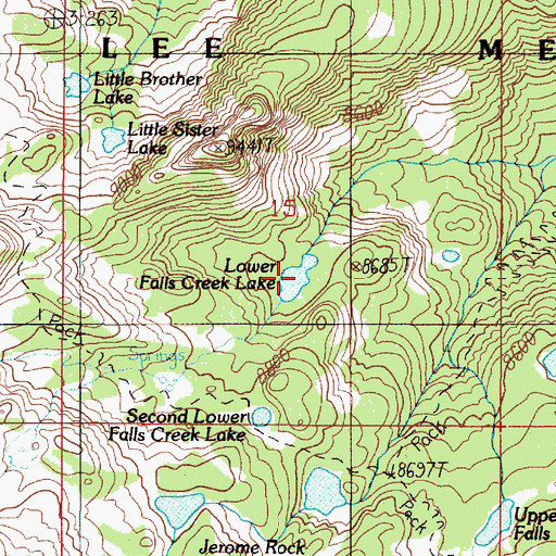 Topographic Map of Lower Falls Creek Lake, MT