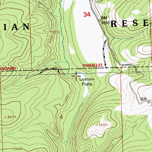 Topographic Map of Lozeau Flats, MT