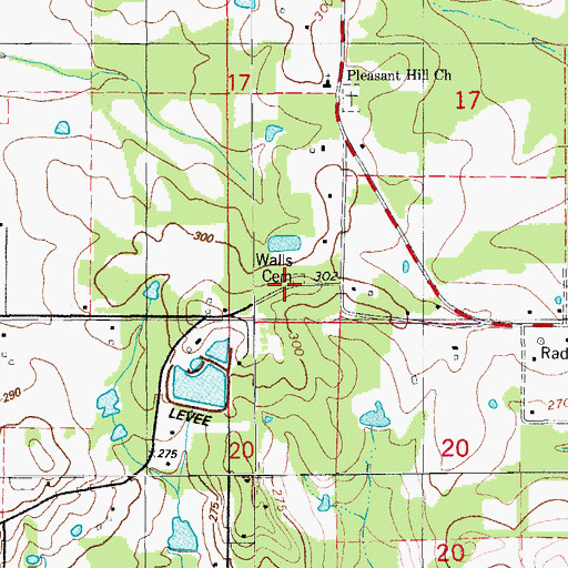 Topographic Map of Walls Cemetery, AR
