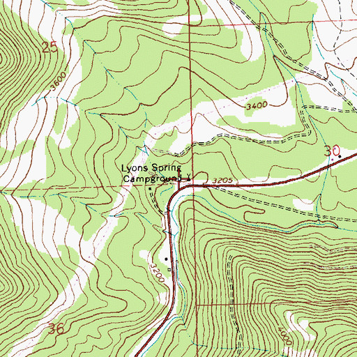 Topographic Map of Lyons Spring Campground, MT