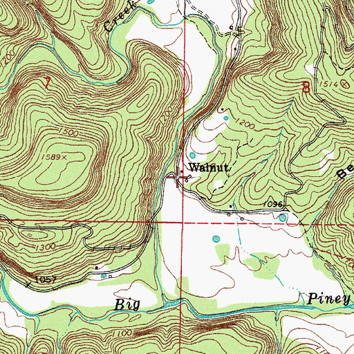 Topographic Map of Walnut, AR