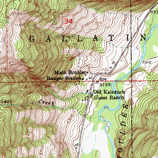 Topographic Map of Main Boulder Ranger Station, MT