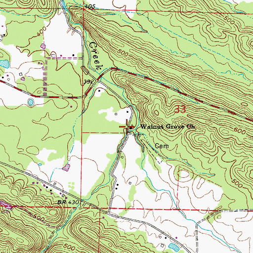Topographic Map of Walnut Grove Methodist Church, AR