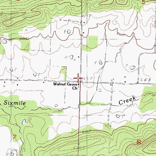 Topographic Map of Walnut Grove Cumberland Presbyterian Church, AR