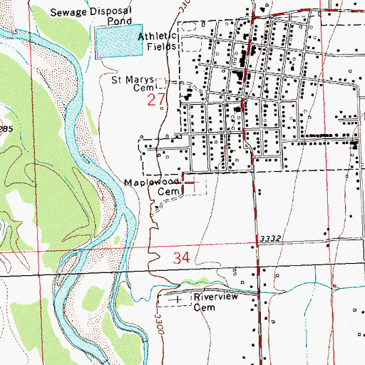 Topographic Map of Maplewood Cemetery, MT