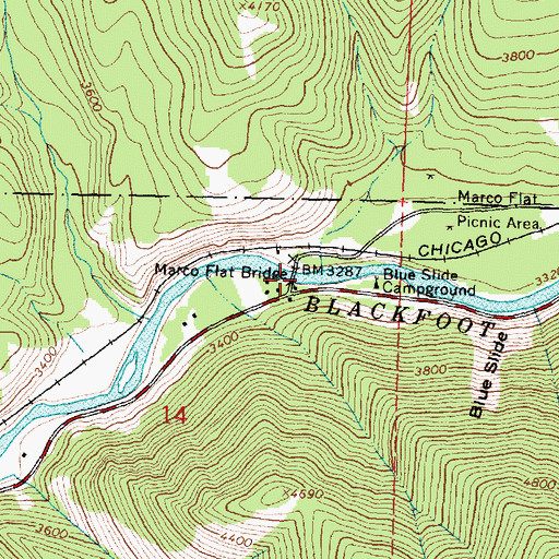 Topographic Map of Marco Flat Bridge, MT