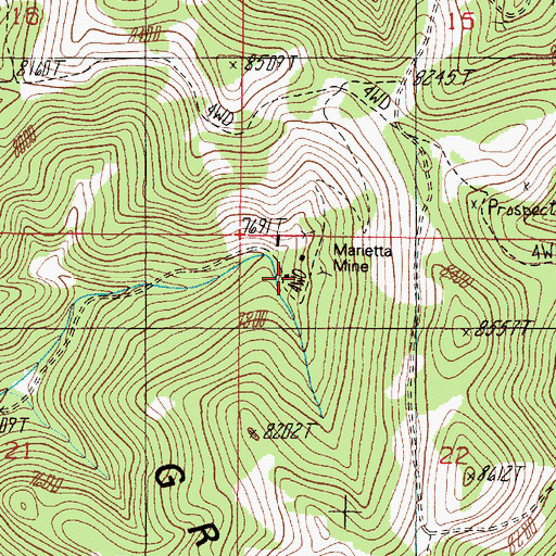 Topographic Map of Marietta Mine, MT