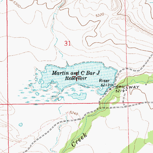 Topographic Map of Martin and C Bar J Reservoir, MT