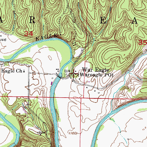 Topographic Map of War Eagle, AR