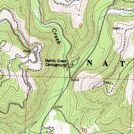Topographic Map of Martin Creek Campground, MT