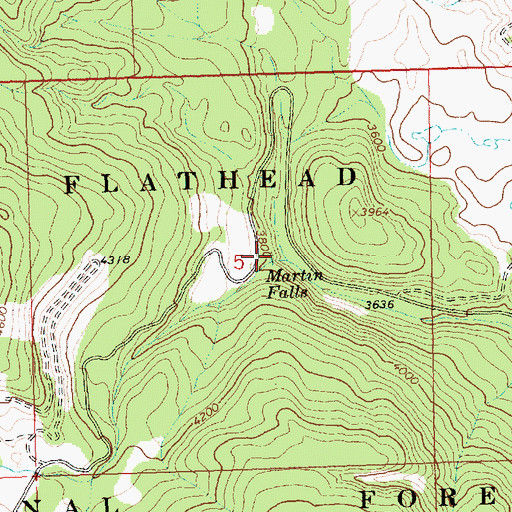 Topographic Map of Martin Falls, MT
