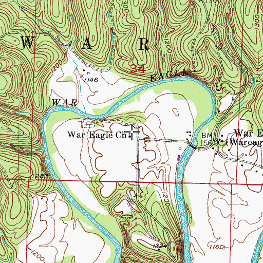 Topographic Map of War Eagle Baptist Church, AR