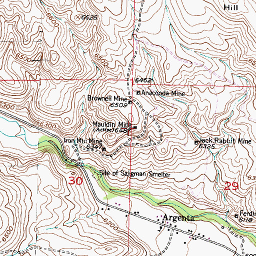 Topographic Map of Mauldin Mine, MT