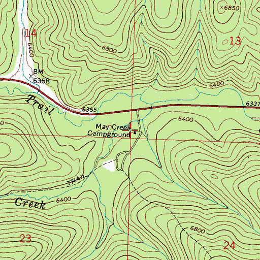 Topographic Map of May Creek Campground, MT