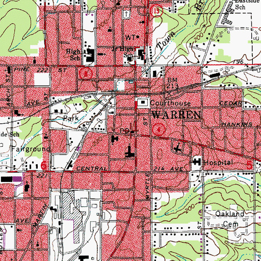 Topographic Map of Warren, AR