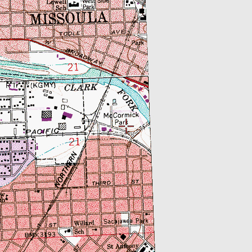 Topographic Map of McCormick Park, MT