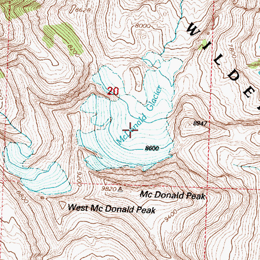 Topographic Map of McDonald Glacier, MT