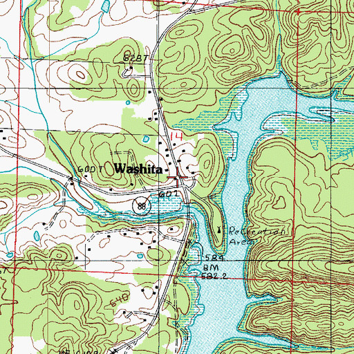 Topographic Map of Washita, AR