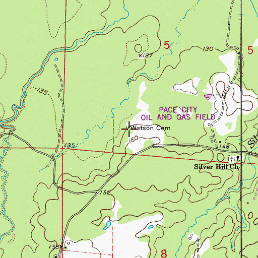 Topographic Map of Watson Cemetery, AR