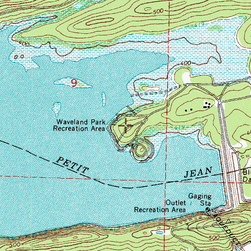 Topographic Map of Waveland Park Recreation Area, AR