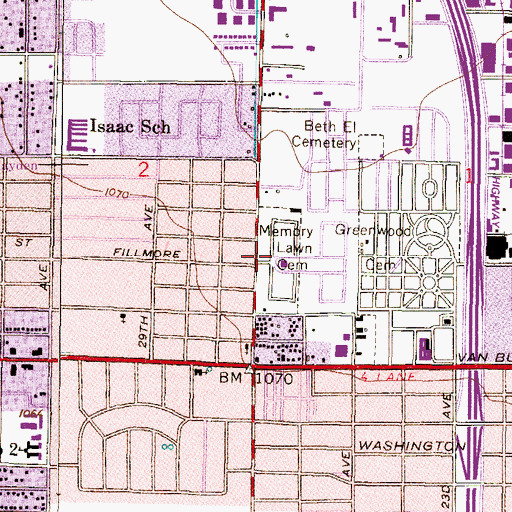 Topographic Map of Memory Lawn Cemetery, AZ