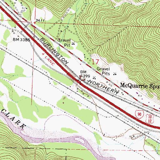 Topographic Map of McQuarrie Spur, MT