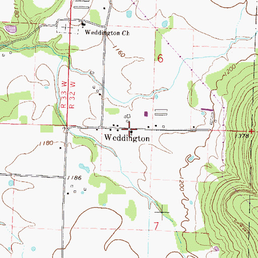 Topographic Map of Weddington, AR