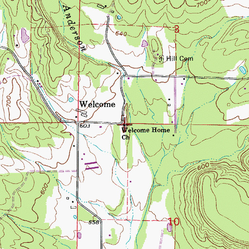 Topographic Map of Welcome Home Freewill Baptist Church, AR