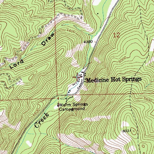 Topographic Map of Medicine Hot Springs, MT