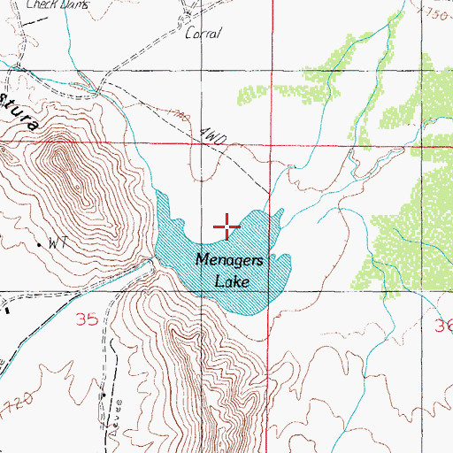 Topographic Map of Menagers Lake, AZ