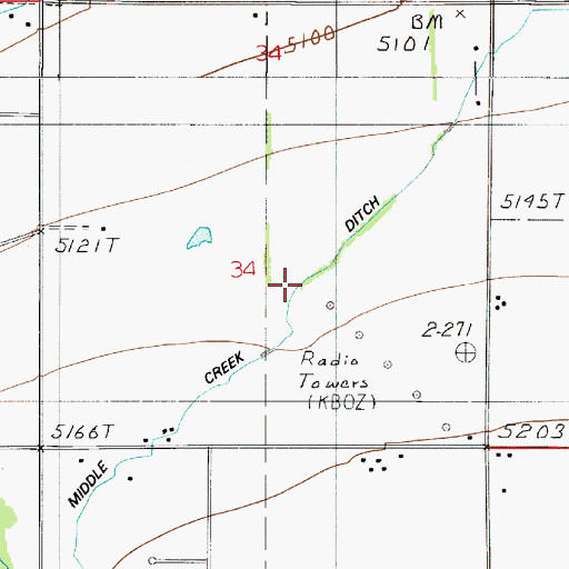 Topographic Map of Middle Creek Ditch, MT