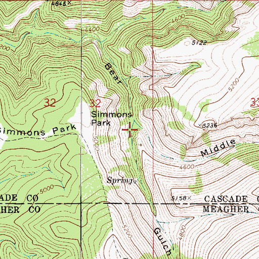 Topographic Map of Middle Fork Bear Gulch, MT