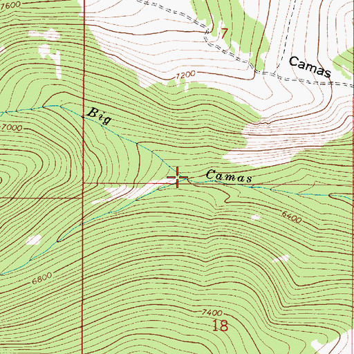 Topographic Map of Middle Fork Big Camas Creek, MT