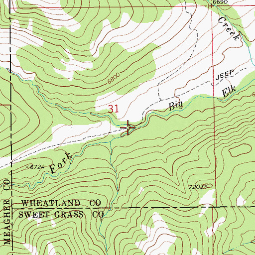 Topographic Map of Middle Fork Big Elk Creek, MT