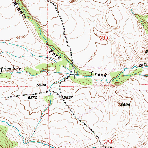 Topographic Map of Middle Fork Big Timber Creek, MT