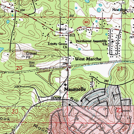 Topographic Map of West Marche, AR
