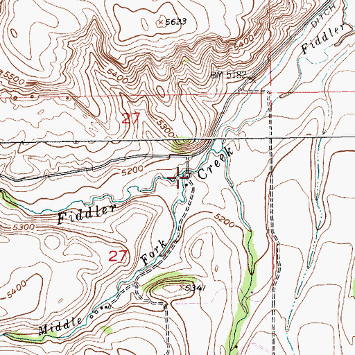Topographic Map of Middle Fork Fiddler Creek, MT