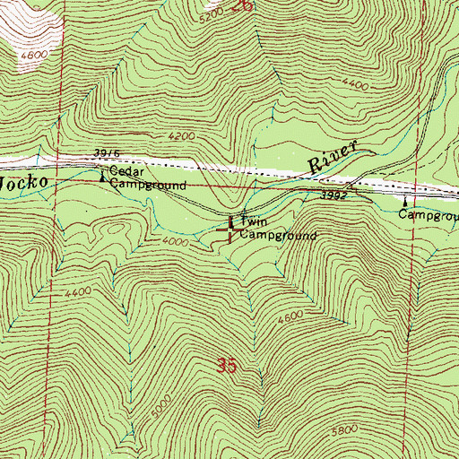 Topographic Map of Middle Fork Jocko River, MT