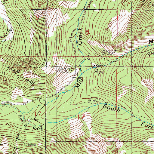 Topographic Map of Middle Fork Mill Creek, MT
