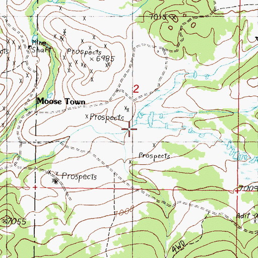 Topographic Map of Middle Fork Moose Creek, MT