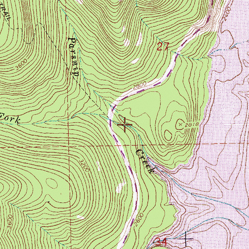 Topographic Map of Middle Fork Parsnip Creek, MT