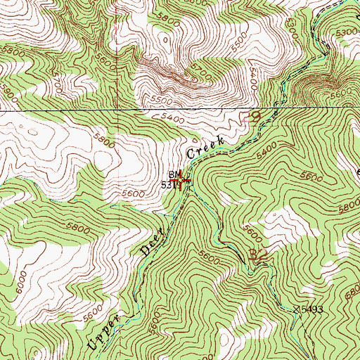 Topographic Map of Middle Fork Upper Deer Creek, MT