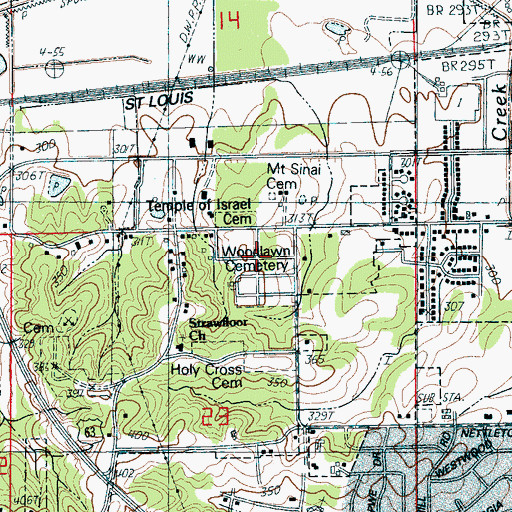 Topographic Map of Woodlawn Cemetery, AR