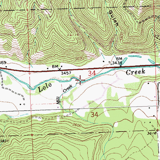 Topographic Map of Mill Creek, MT