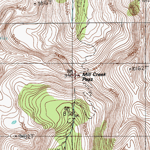 Topographic Map of Mill Creek Pass, MT