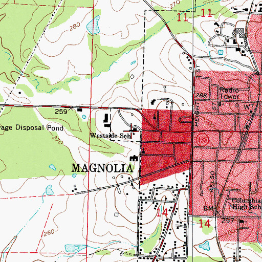 Topographic Map of Westside School, AR
